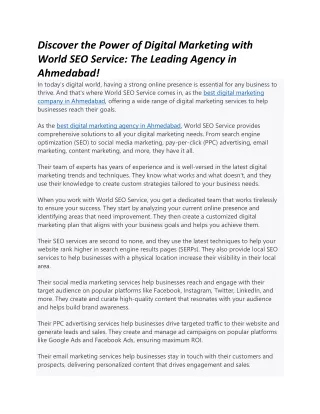 Discover the Power of Digital Marketing with World SEO Service