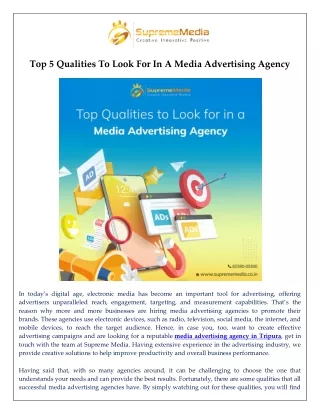 Top 5 Qualities To Look For In A Media Advertising Agency