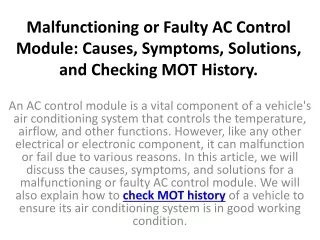 malfunctioning or faulty ac control module causes symptoms solutions and checking mot history