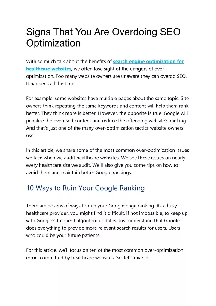 signs that you are overdoing seo optimization