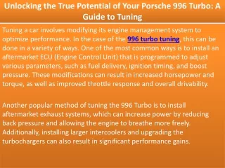 Unlocking the True Potential of Your Porsche 996 Turbo: A Guide to Tuning
