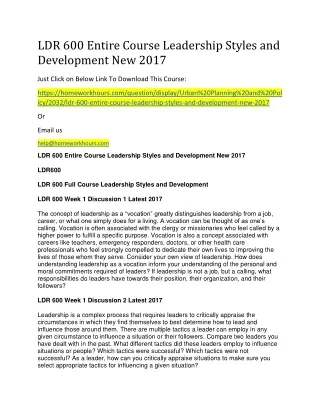 ldr 600 entire course leadership styles