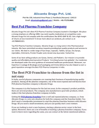 Best PCD Pharma Franchise Company - Alicanto Drugs