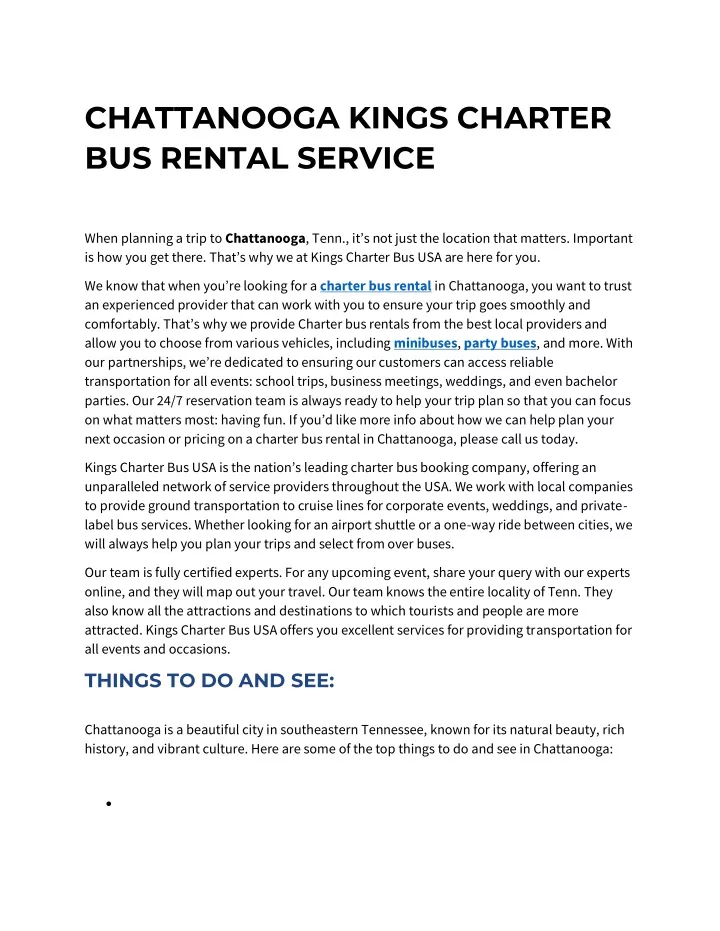 chattanooga kings charter bus rental service