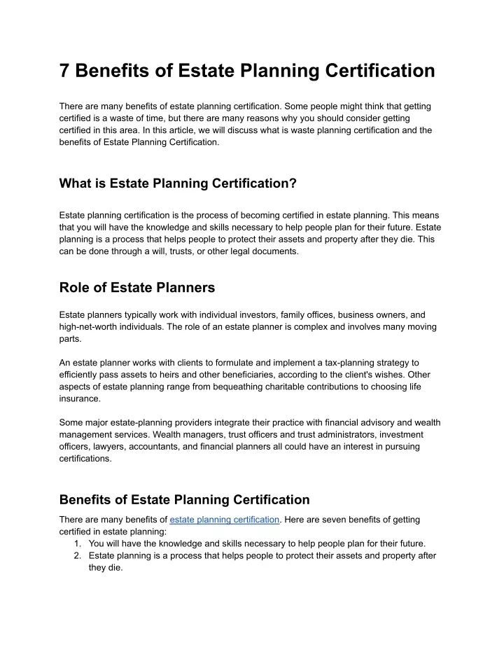 PPT 7 Benefits of Estate Planning Certification (1) PowerPoint