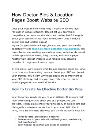 how doctor bios location pages boost website seo