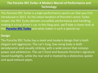 The Porsche 991 Turbo: A Modern Marvel of Performance and Technology