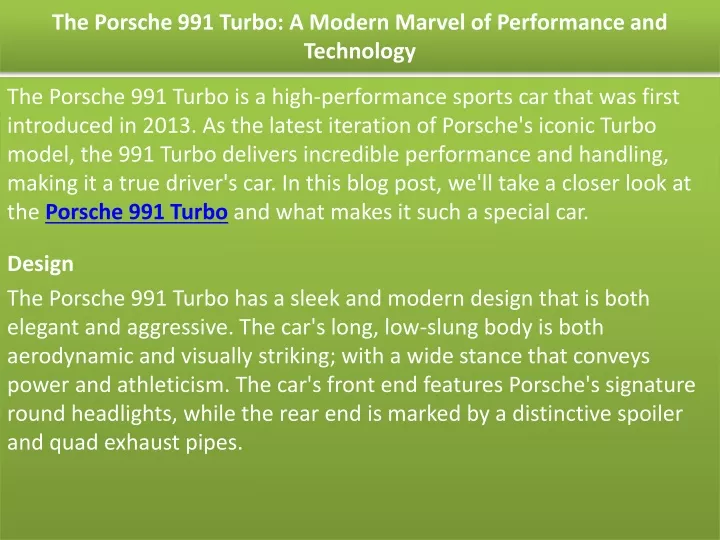 the porsche 991 turbo a modern marvel of performance and technology