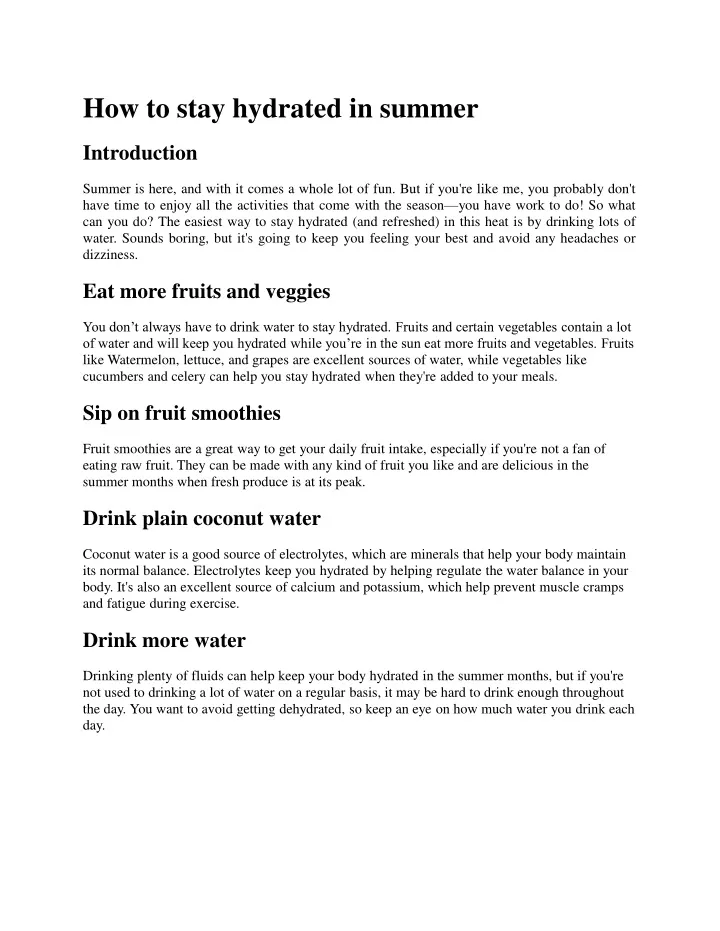 how to stay hydrated in summer introduction