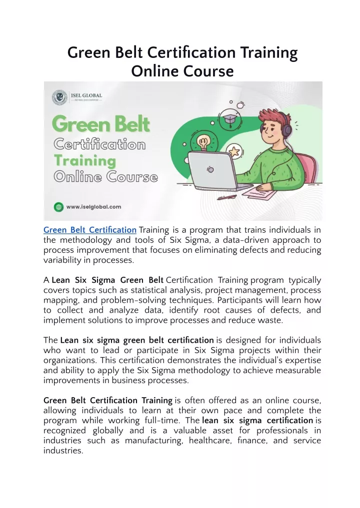 green belt certification training online course