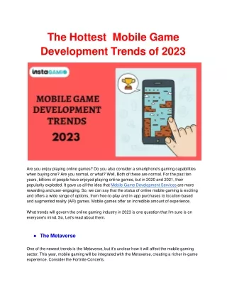 The Hottest  Mobile Game Development Trends of 2023
