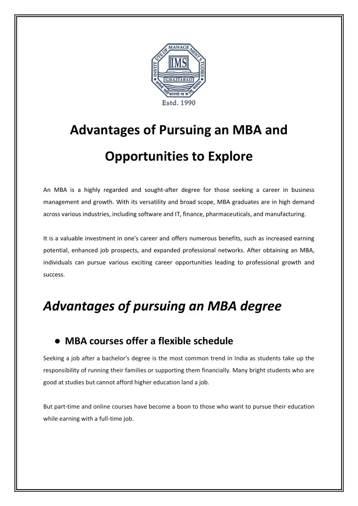 advantages of pursuing an mba and