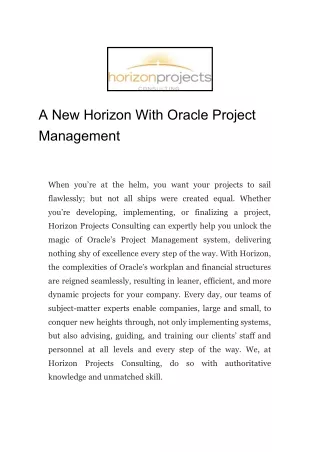 A New Horizon With Oracle Project Management