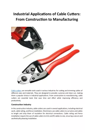 Industrial Applications of Cable Cutters: From Construction to Manufacturing