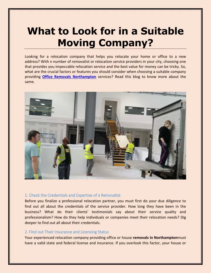 what to look for in a suitable moving company