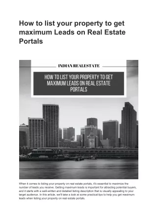 List your property to get maximum Leads on Best Real Estate Portals