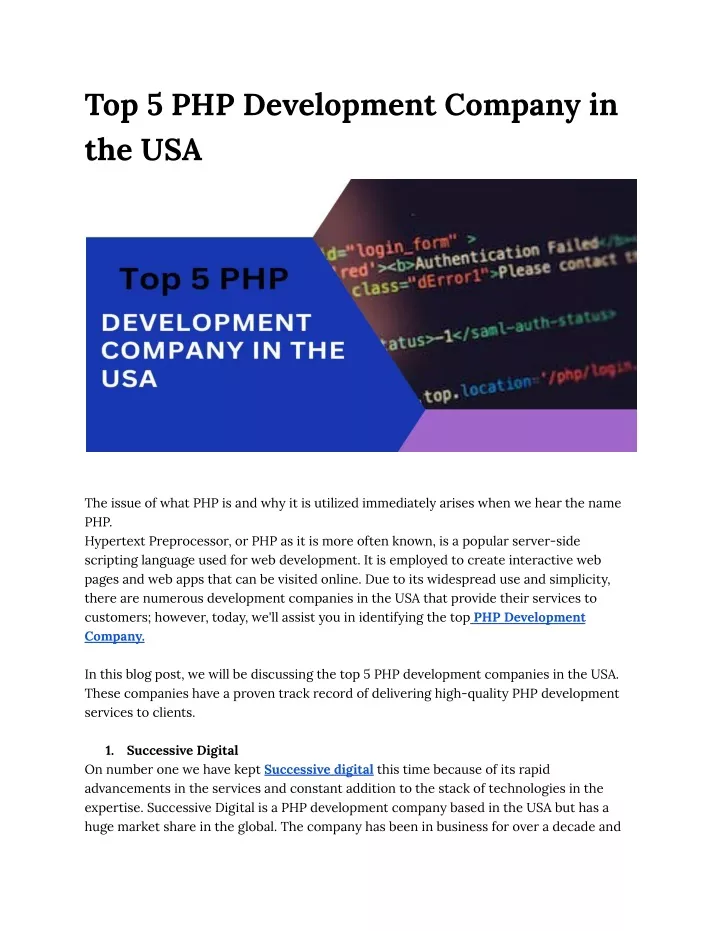 top 5 php development company in the usa