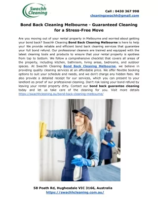Bond Back Cleaning Melbourne - Guaranteed Cleaning for a Stress-Free Move