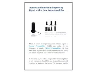 Important element in improving Signal with a Low Noise Amplifier