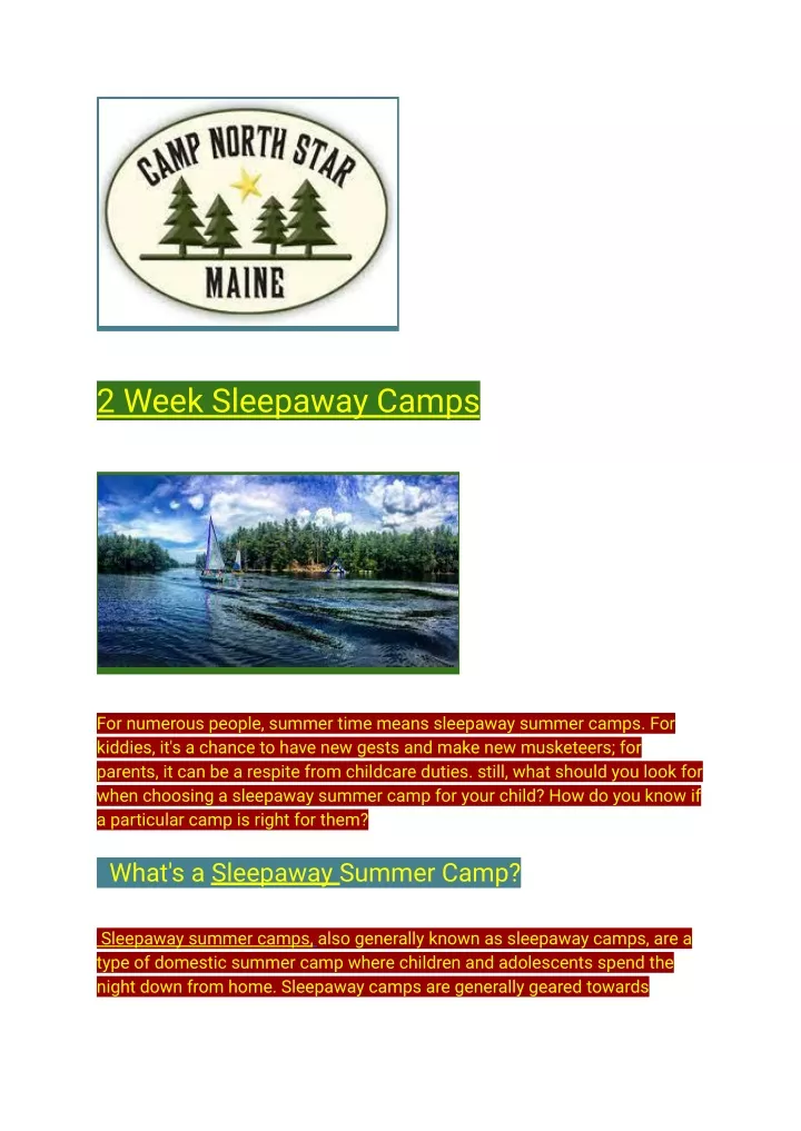 2 week sleepaway camps