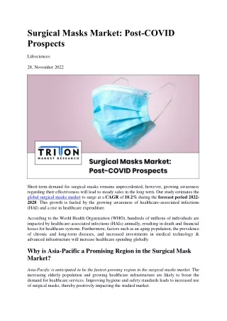 Surgical Masks Market 2022-2028: Post-COVID Prospects
