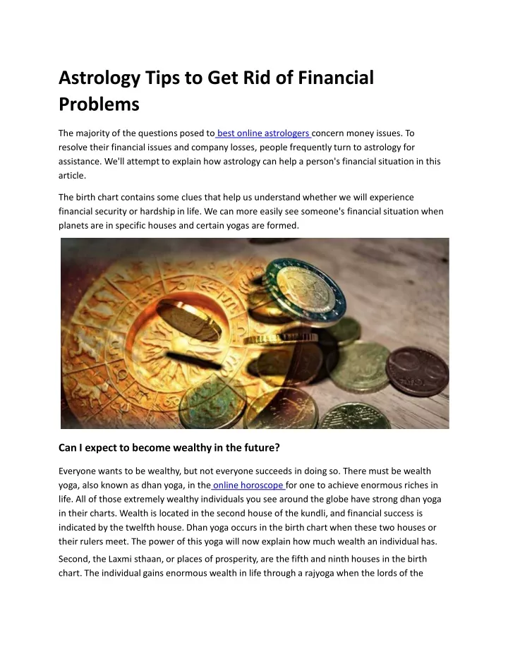 astrology tips to get rid of financial problems