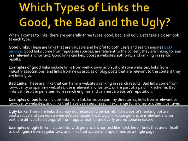 which types of links the good the bad and the ugly