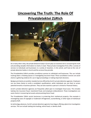 Uncovering The Truth: The Role Of Privatdetektei ZüRich