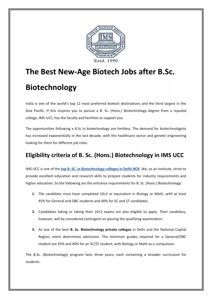 the best new age biotech jobs after b sc