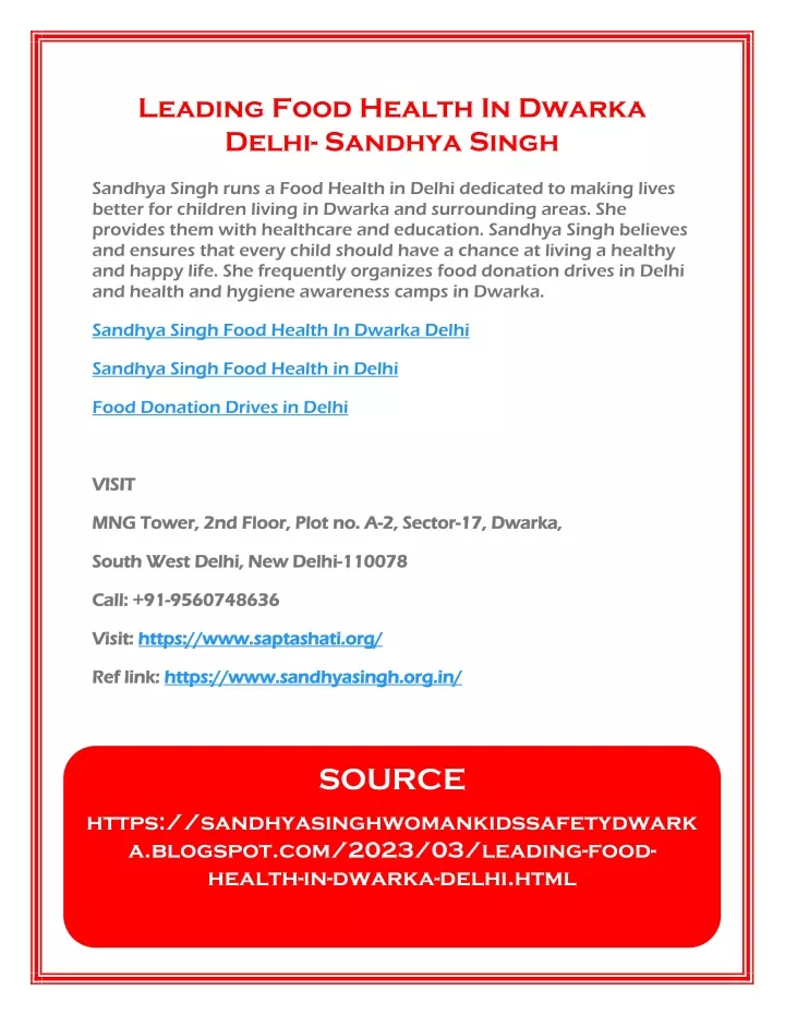 leading food health in dwarka delhi sandhya singh