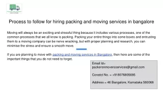 Process to follow for hiring packing and moving services in bangalore