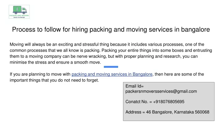 process to follow for hiring packing and moving services in bangalore