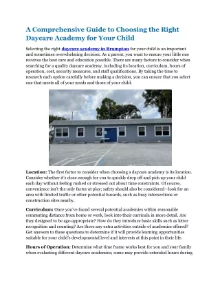 Daycare Academy Brampton