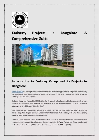 Embassy Projects in Bangalore: A Comprehensive Guide