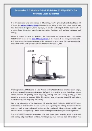 snapmaker 2 0 modular 3 in 1 3d printer a350t
