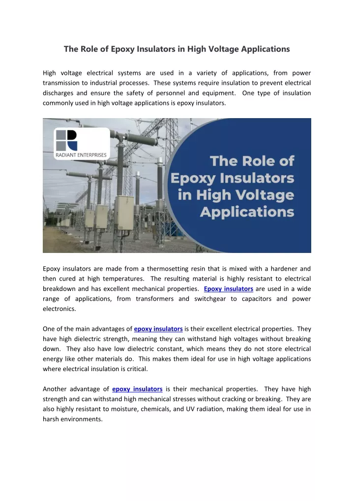 the role of epoxy insulators in high voltage