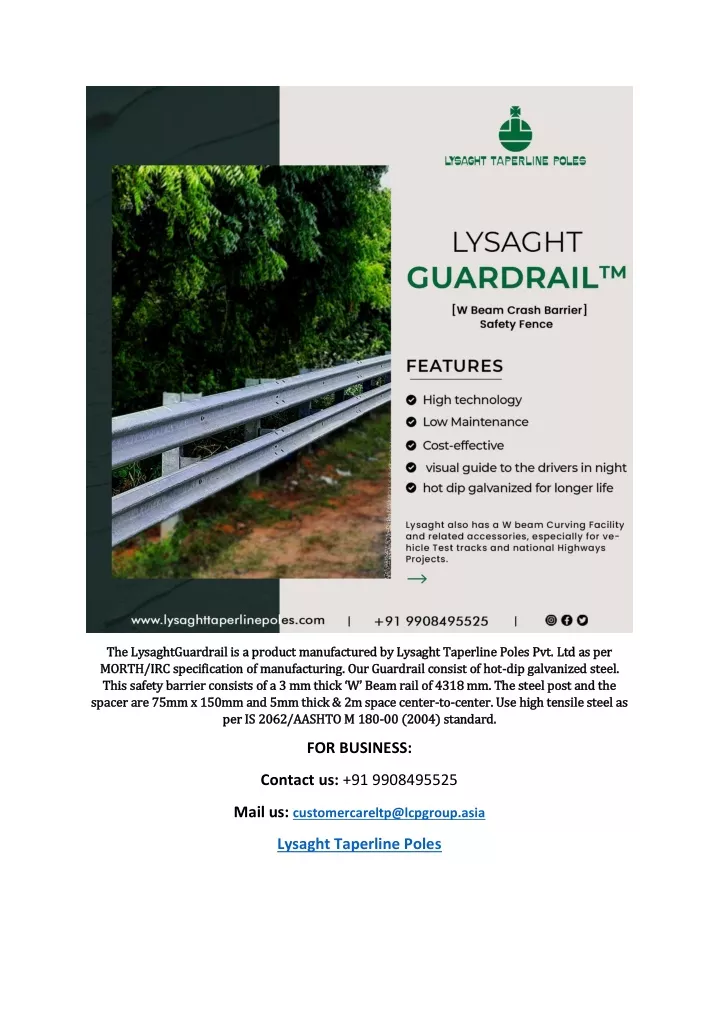 the lysaghtguardrail is a product manufactured