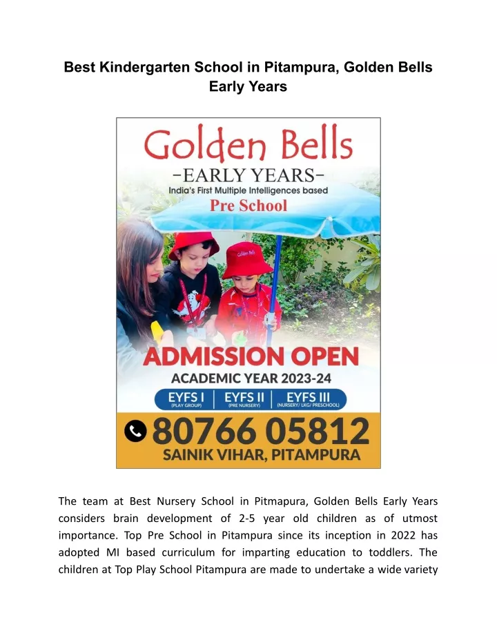 best kindergarten school in pitampura golden