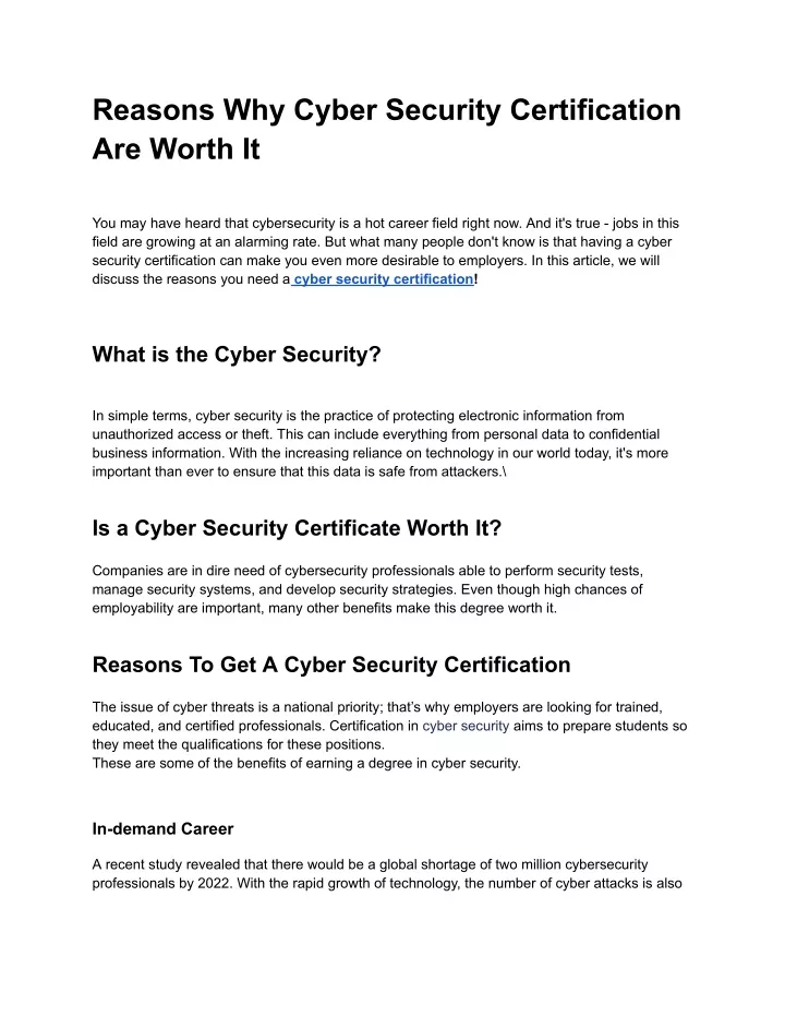 reasons why cyber security certification