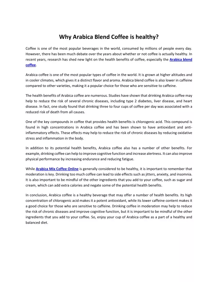 why arabica blend coffee is healthy