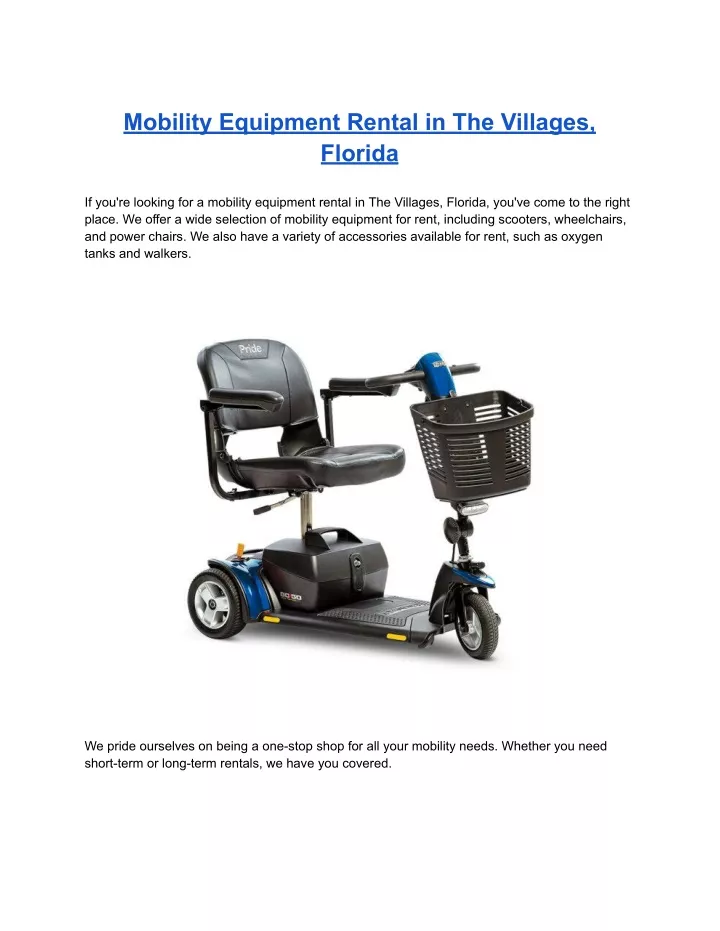 mobility equipment rental in the villages florida