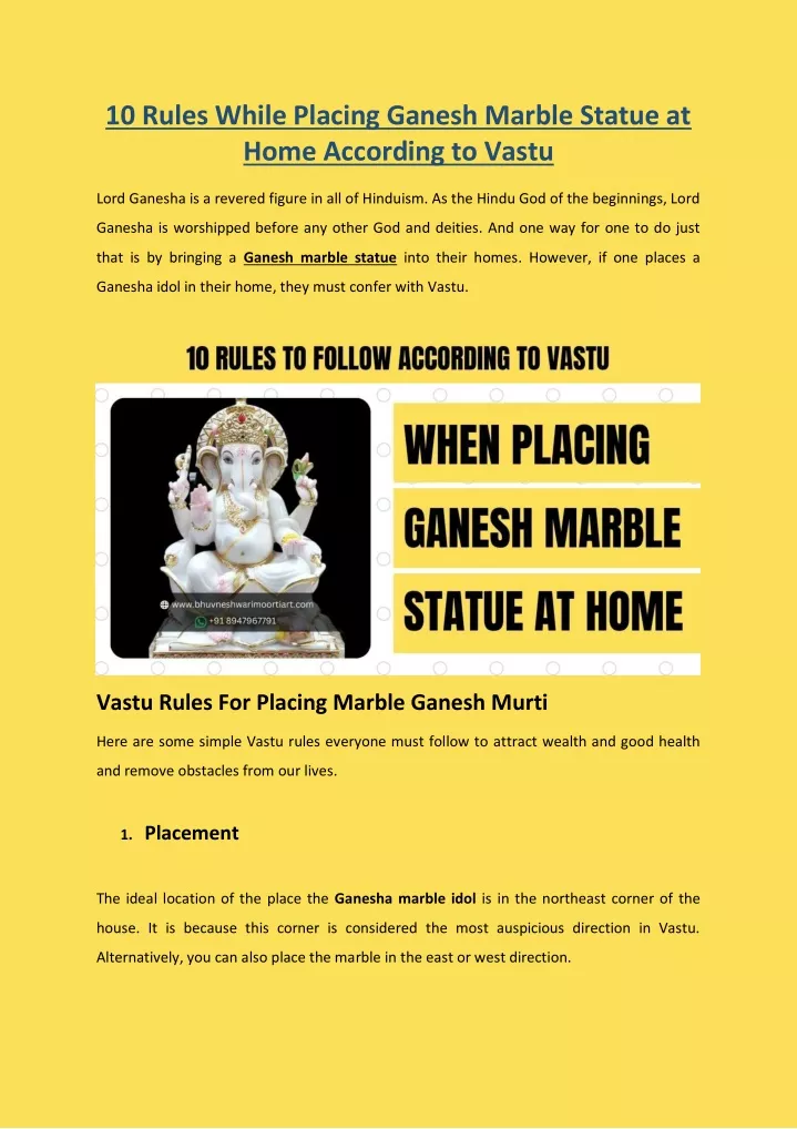 10 rules while placing ganesh marble statue
