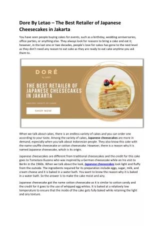 Dore By Letao – The Best Retailer of Japanese Cheesecakes in Jakarta