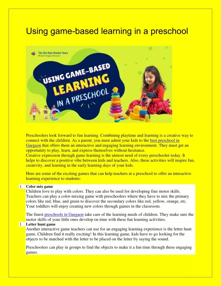using game based learning in a preschool