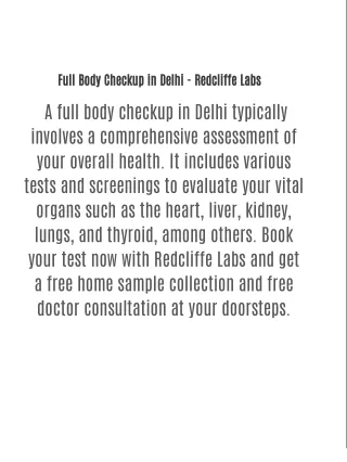 Full Body Checkup in Delhi - Redcliffe Labs