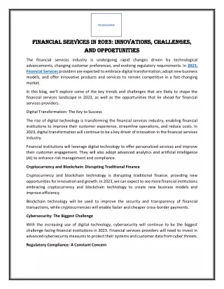 Financial Services in 2023 Innovations, Challenges, and Opportunities