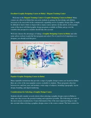 Excellent Graphic Designing Course in Dubai - Elegant Training Center