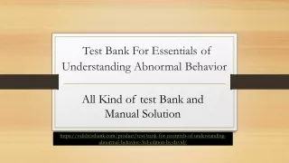 Essentials of Understanding Abnormal Behavior 3rd Edition By David
