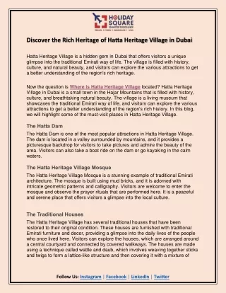 Discover the Rich Heritage of Hatta Heritage Village in Dubai