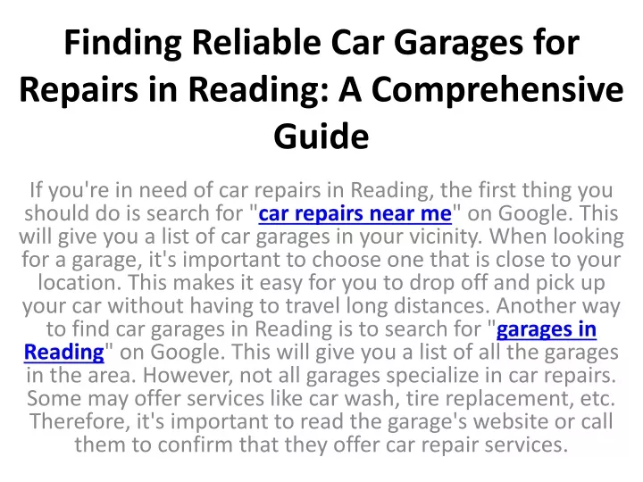 finding reliable car garages for repairs in reading a comprehensive guide